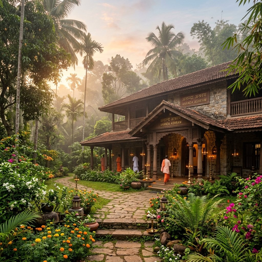 Satyam Yogashramam ashram building in Kawal Reserve Forest