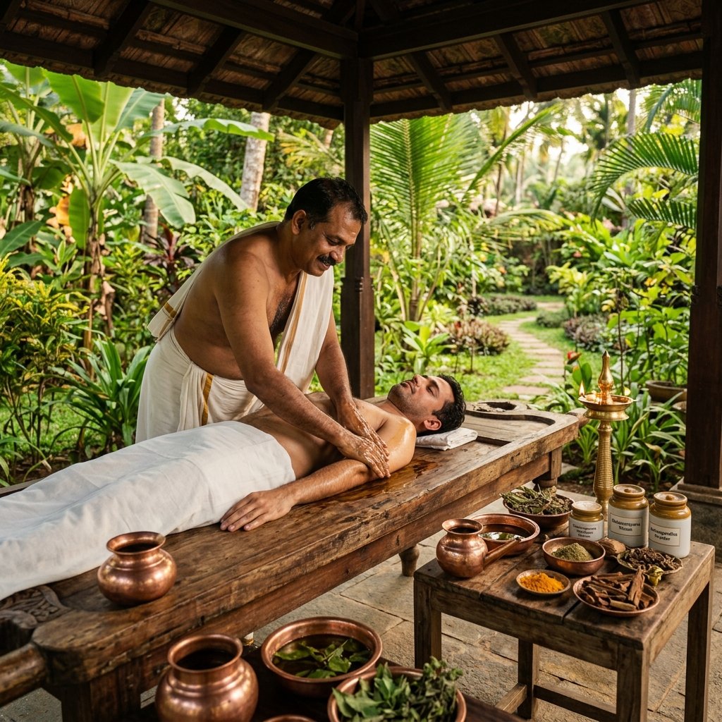 Traditional Ayurvedic therapy at Satyam Yogashramam